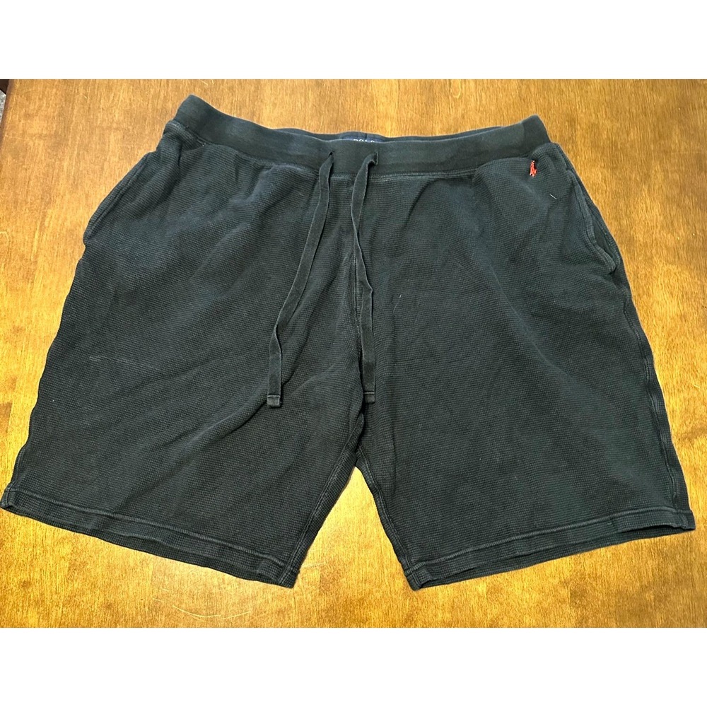 Polo Ralph Lauren Lounge Sleep Shorts Mens XL Black Cotton Waffle Knit High Rise